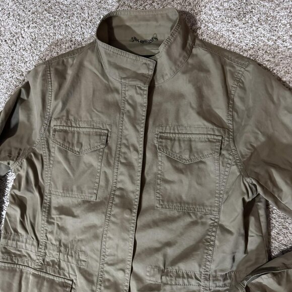Banana Republic Jacket Womens XL Green Military Patch Utility Cotton Coat - Picture 3 of 9